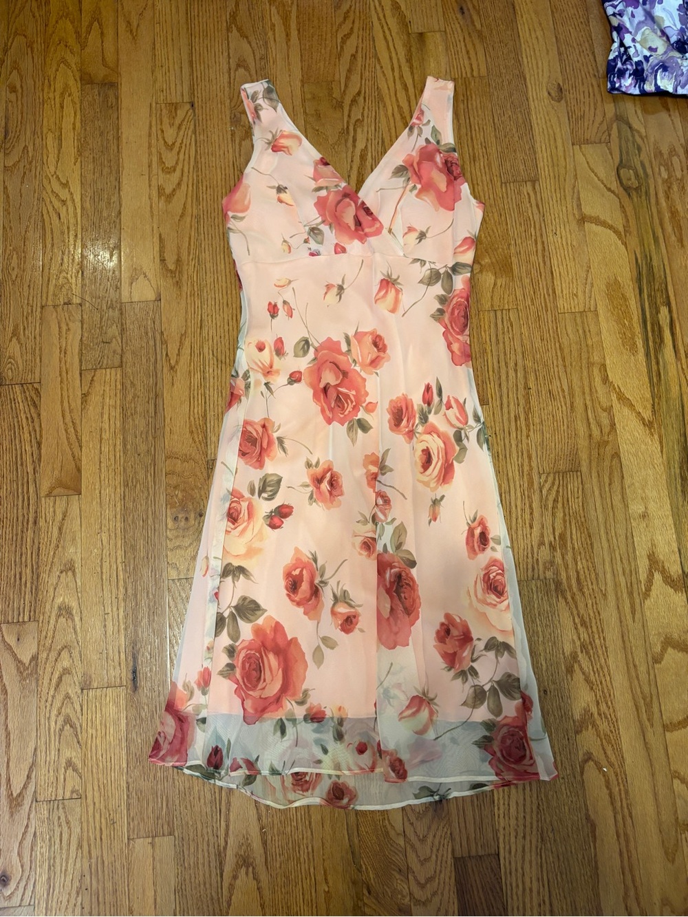 Alyn Paige Blush Pink Rose Print V-Neck Midi Dress